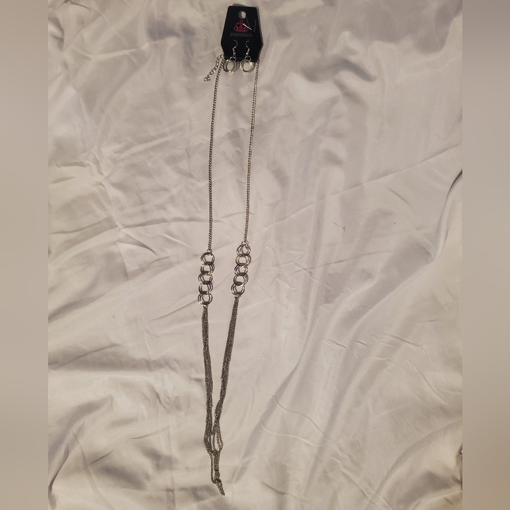 5 for $25 | Paparazzi Long Chain Necklace with Double Hoop Dangle Earrings